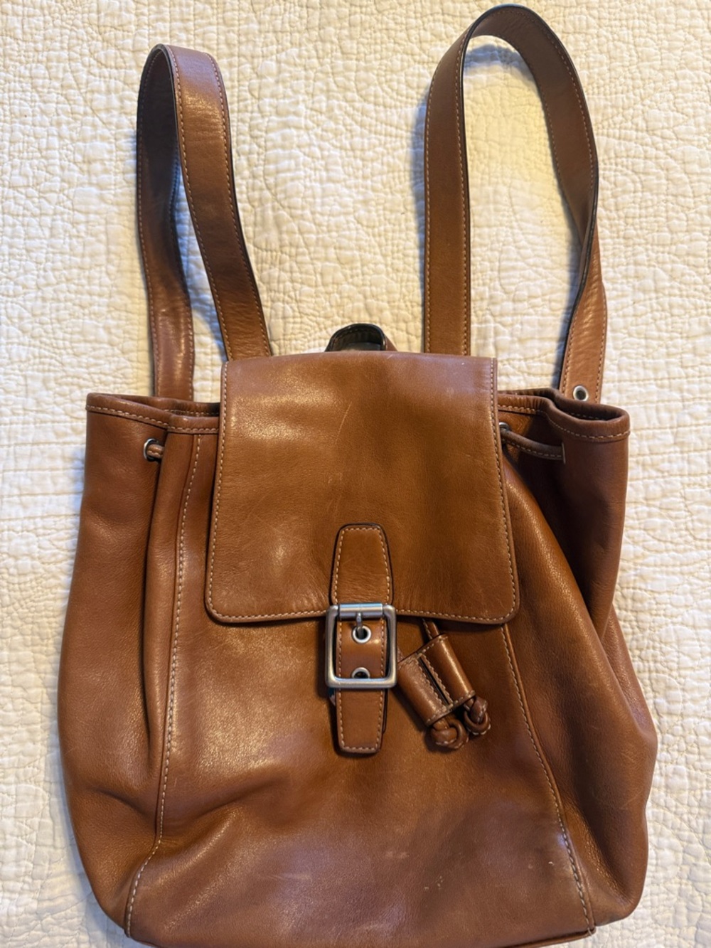 Coach Tan/Brown Leather Backpack with Buckle Flap